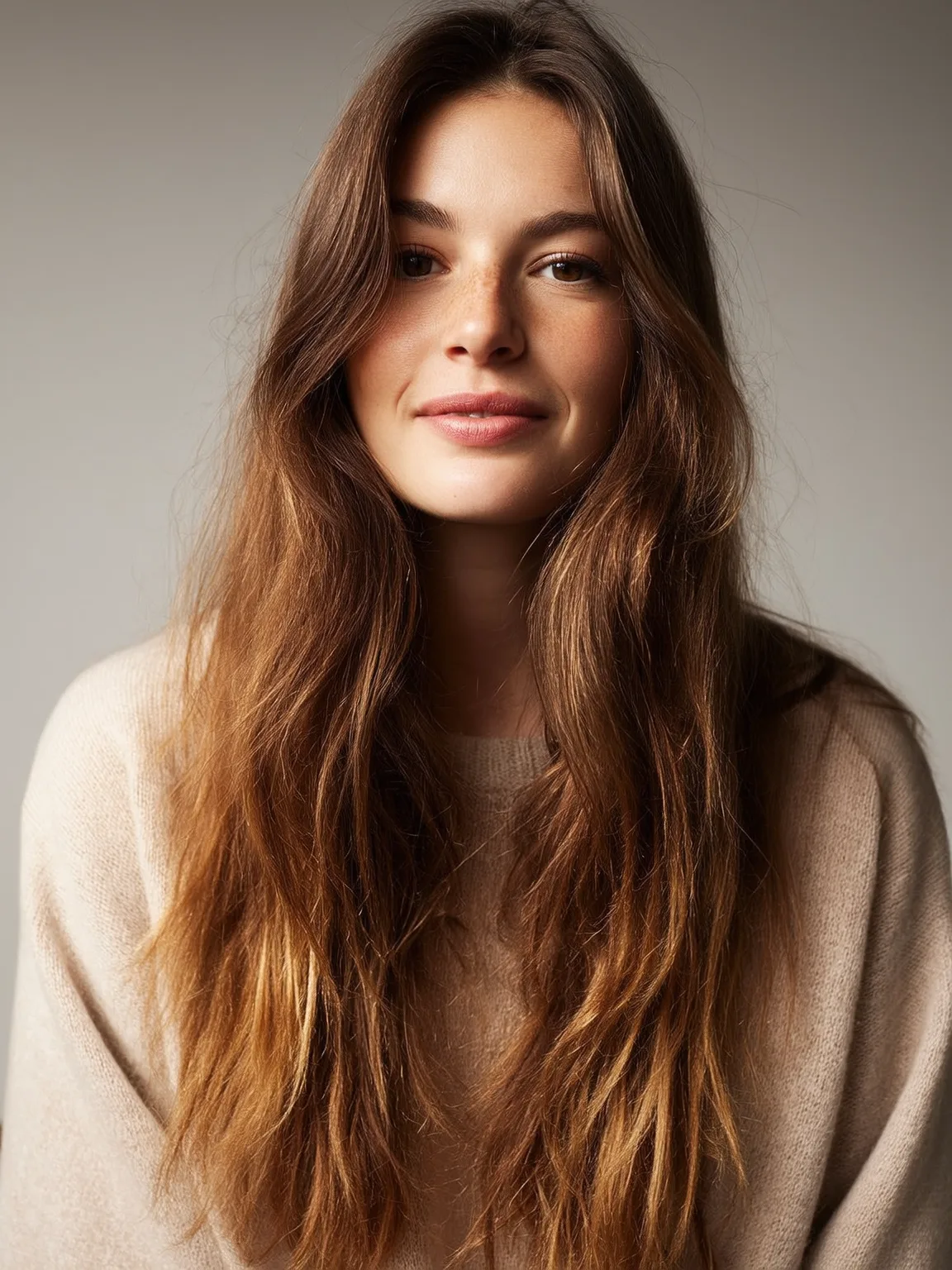 Long Layered Waves with Soft Golden Balayage